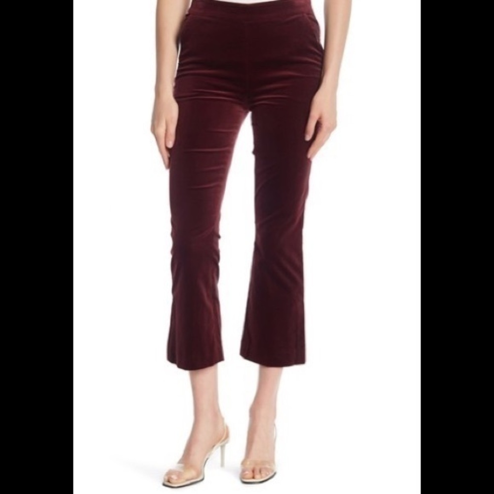 NWT Frame Retro Burgundy Pinot Velour Cropped Slit Pants Size 8